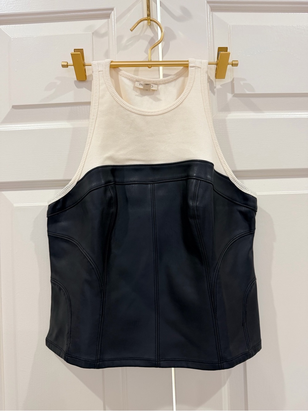 Pilcro Layered Corset Tank, Two-Tone Faux Leather Top - Picture 2 of 9